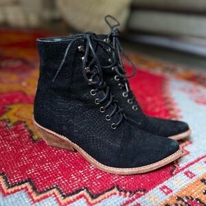 Jeffrey Campbell Black Textured Lace-Up Boots
